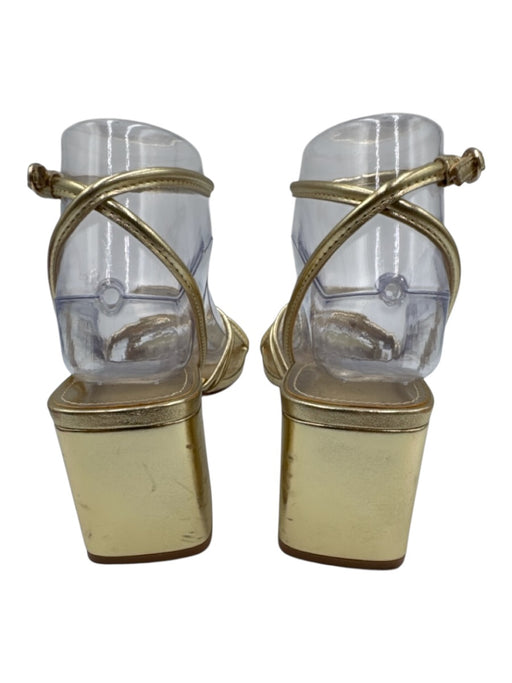 MNG Shoe Size 37 Gold Leather Block Heel Open Toe Strappy Shine Sandals Gold / 37