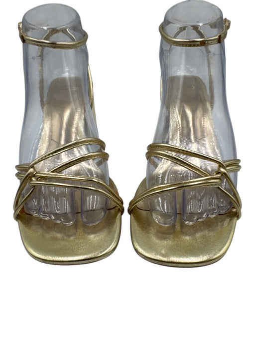 MNG Shoe Size 37 Gold Leather Block Heel Open Toe Strappy Shine Sandals Gold / 37