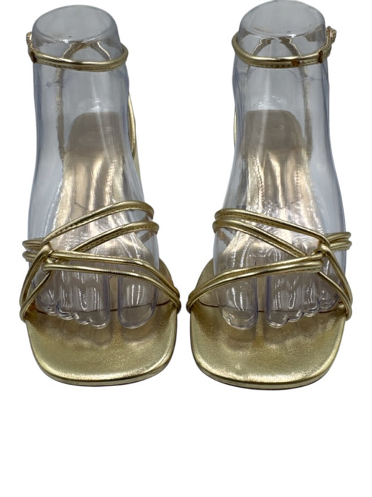 MNG Shoe Size 37 Gold Leather Block Heel Open Toe Strappy Shine Sandals Gold / 37