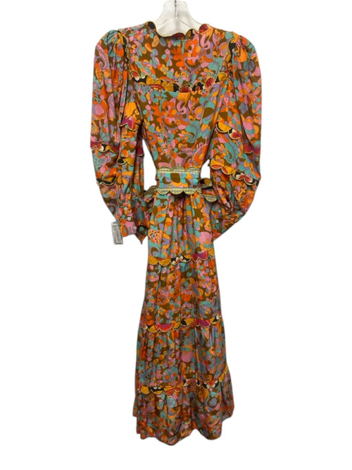 Celia B Size S Brown, Gold, Orange Viscose & Rayon Long Sleeve Long Sleeve Dress Brown, Gold, Orange / S