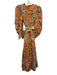 Celia B Size S Brown, Gold, Orange Viscose & Rayon Long Sleeve Long Sleeve Dress Brown, Gold, Orange / S
