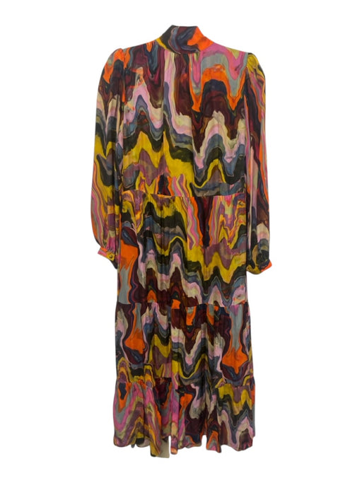 Marie Oliver Size S Navy, Orange, Multi Silk & Viscose All Over Print Dress Navy, Orange, Multi / S