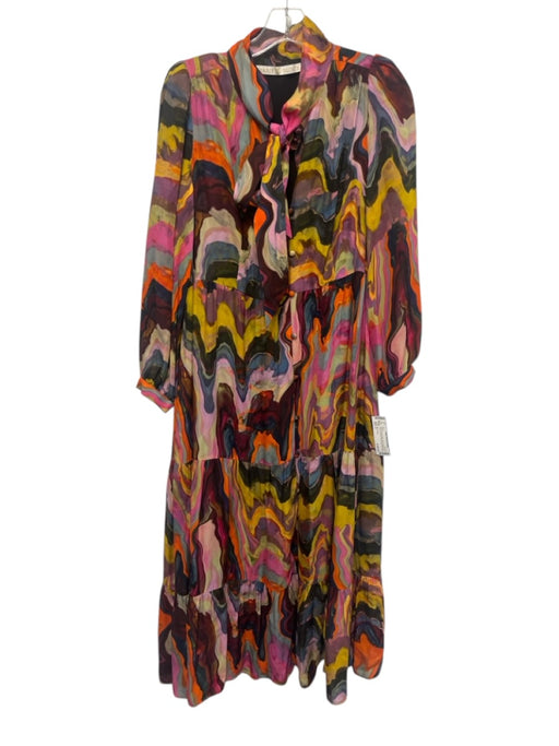 Marie Oliver Size S Navy, Orange, Multi Silk & Viscose All Over Print Dress Navy, Orange, Multi / S