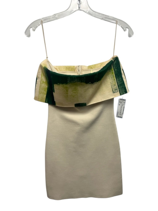 Alexis Size XS Beige & Green Viscose & Nylon Fold Over Sleeveless Dress Beige & Green / XS