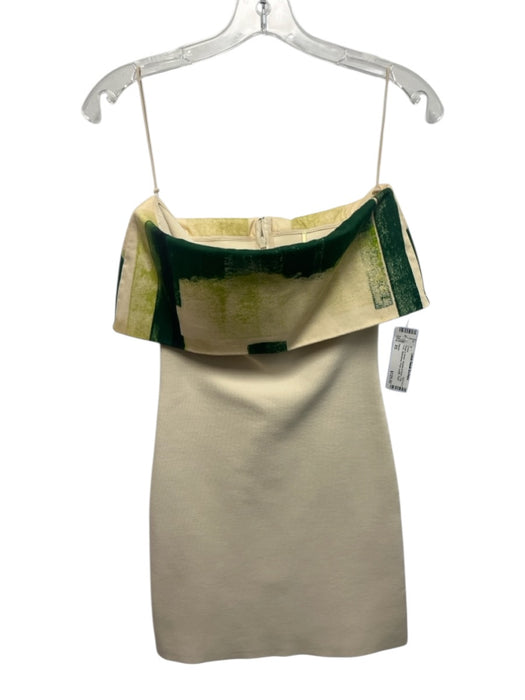 Alexis Size XS Beige & Green Viscose & Nylon Fold Over Sleeveless Dress Beige & Green / XS