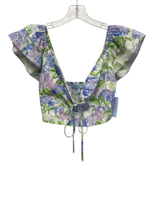 Hill House Size XS/S White, Blue, Green Polyester Crop Top Floral Skirt Set White, Blue, Green / XS/S