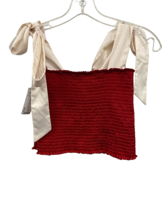 Koch Size S Red & White Polyester Smocked Bodice Crop tie shoulder straps Top Red & White / S
