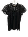 Ulla Johnson Size 2 Black Cotton Short Sleeve Cut Outs Split Neck Tassels Top Black / 2