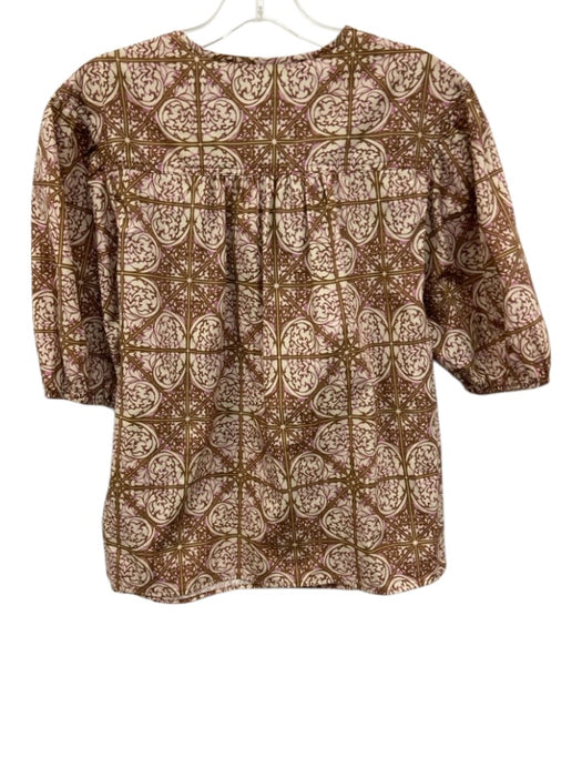 Marie Oliver Size S Brown, white, purple Cotton Long Sleeve Split Neck Top Brown, white, purple / S