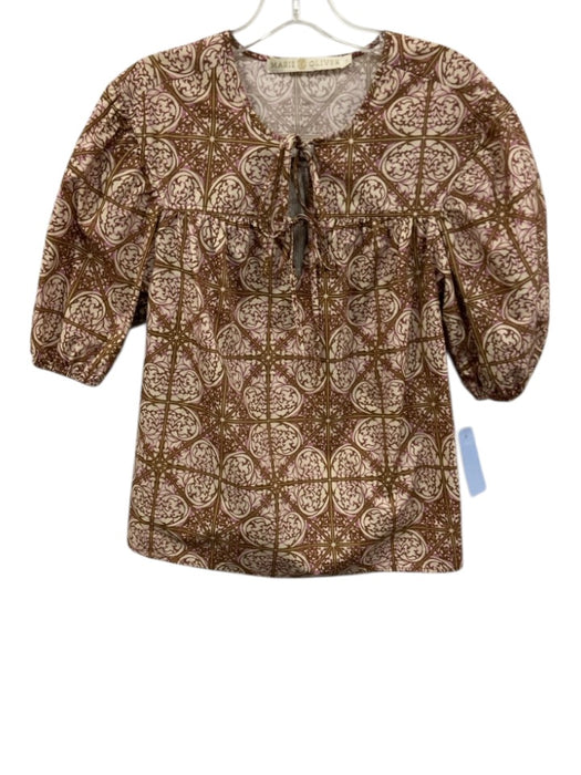 Marie Oliver Size S Brown, white, purple Cotton Long Sleeve Split Neck Top Brown, white, purple / S