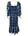 Cara Cara Size XS Blue & White Cotton Smocked Bodice Long Sleeve Dress Blue & White / XS