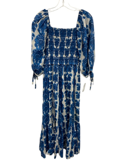 Cara Cara Size XS Blue & White Cotton Smocked Bodice Long Sleeve Dress Blue & White / XS