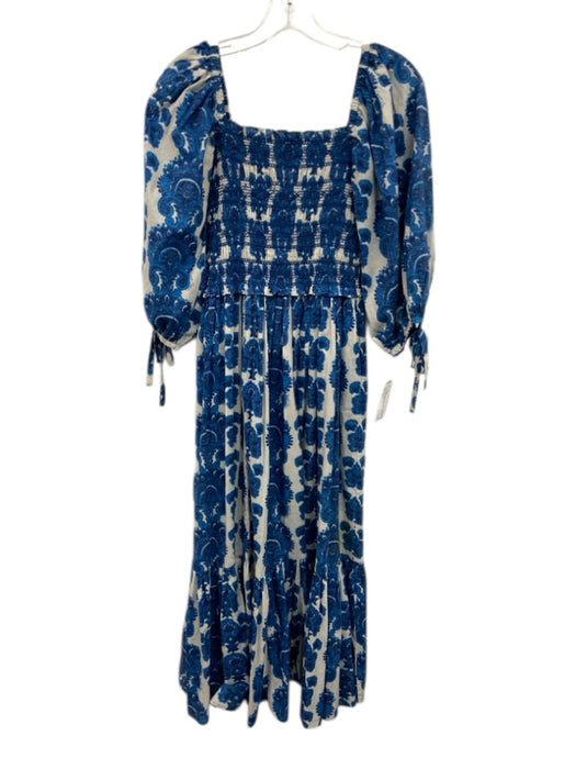 Cara Cara Size XS Blue & White Cotton Smocked Bodice Long Sleeve Dress Blue & White / XS