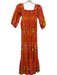 Sheridan French Size S Orange, Purple, Yellow Cotton 1/2 Sleeve Maxi Dress Orange, Purple, Yellow / S