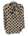 Rixo Size XS White & Brown Viscose Long Sleeve Tie Neck Waffle Woven Print Top White & Brown / XS