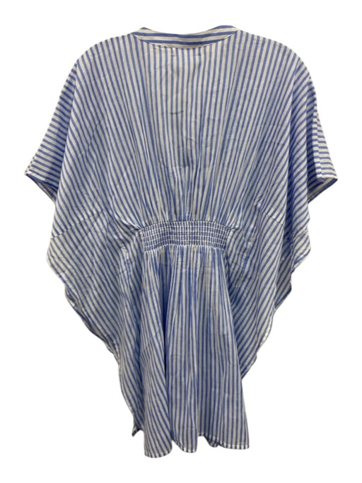 Mary Square Size XS White & Blue Cotton Tunic Stripes Split Neck Dress White & Blue / XS
