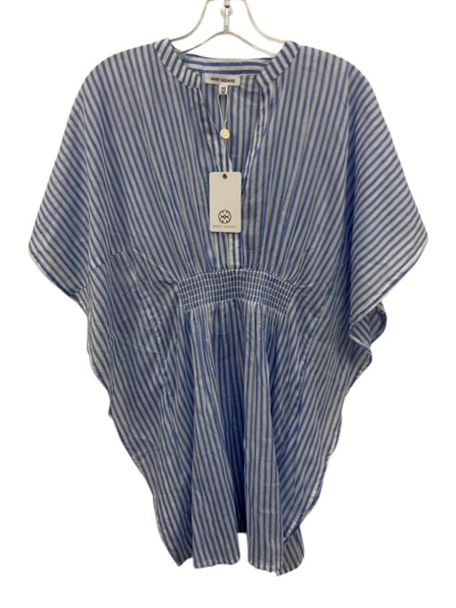 Mary Square Size XS White & Blue Cotton Tunic Stripes Split Neck Dress White & Blue / XS