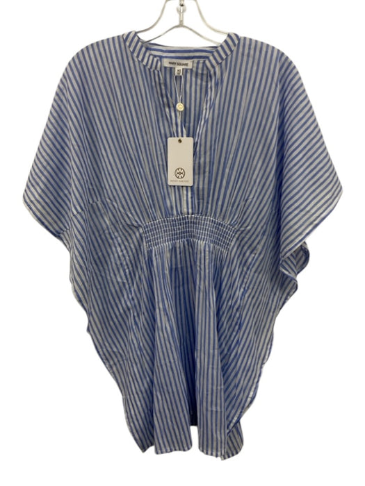 Mary Square Size XS White & Blue Cotton Tunic Stripes Split Neck Dress White & Blue / XS