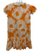 Bindu Size S Orange & White Cotton Floral Ruffle Cap Sleeve Split Neck Dress Orange & White / S