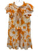 Bindu Size S Orange & White Cotton Floral Ruffle Cap Sleeve Split Neck Dress Orange & White / S