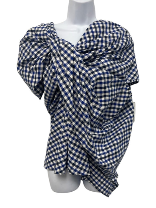 Tish Cox Size XS Blue, Black, White Cotton Gingham Twist Draped Top Blue, Black, White / XS