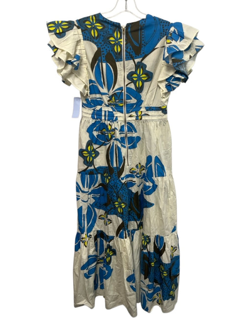 Truth Size S Cream, Blue, Brown Cotton Surplice Abstract Floral Maxi Dress Cream, Blue, Brown / S
