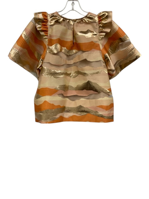 Marie Oliver Size XS Beige, Gold, Orange Polyester Blend Metallic Ruffle Dress Beige, Gold, Orange / XS
