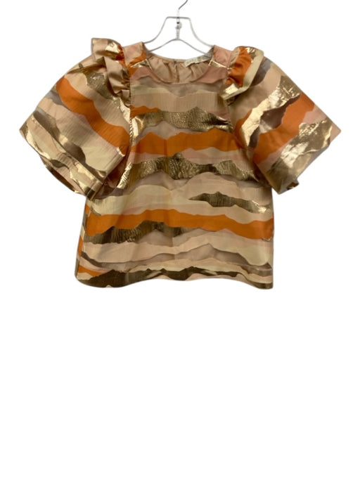 Marie Oliver Size XS Beige, Gold, Orange Polyester Blend Metallic Ruffle Dress Beige, Gold, Orange / XS