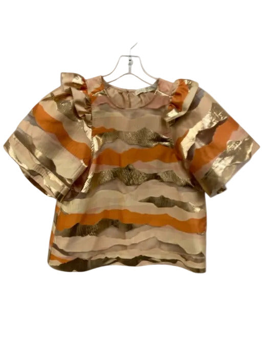 Marie Oliver Size XS Beige, Gold, Orange Polyester Blend Metallic Ruffle Dress Beige, Gold, Orange / XS