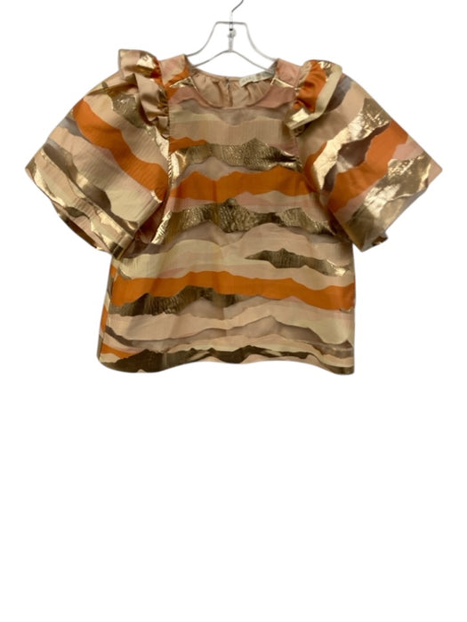 Marie Oliver Size XS Beige, Gold, Orange Polyester Blend Metallic Ruffle Dress Beige, Gold, Orange / XS