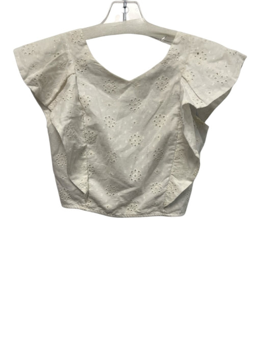 Koch Size XS Ivory White Cotton Eyelet Flutter Sleeve Cropped Top Ivory White / XS