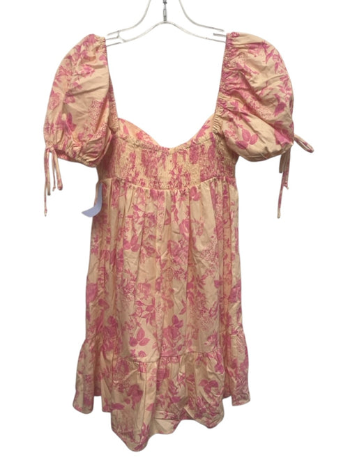 Olivaceous Size M Orange & Pink Cotton Floral Puff Sleeve Mini Dress Orange & Pink / M