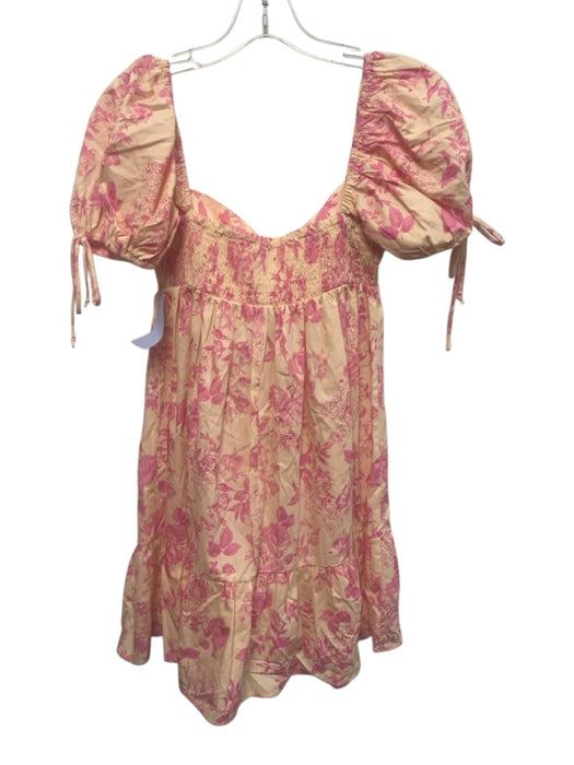 Olivaceous Size M Orange & Pink Cotton Floral Puff Sleeve Mini Dress Orange & Pink / M
