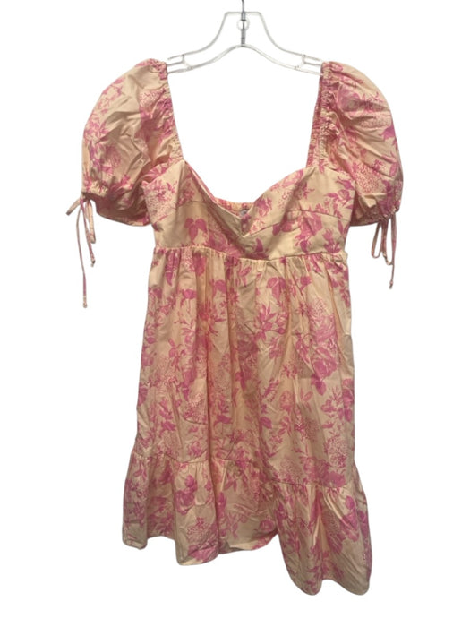 Olivaceous Size M Orange & Pink Cotton Floral Puff Sleeve Mini Dress Orange & Pink / M
