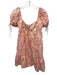 Olivaceous Size M Orange & Pink Cotton Floral Puff Sleeve Mini Dress Orange & Pink / M