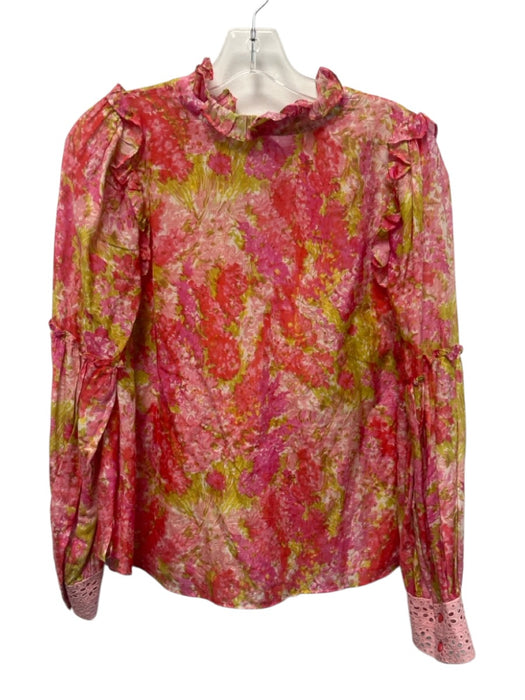 Loveshackfancy Size XS Pink, Orange, Green Cotton & Silk Ruffle Trim Top Pink, Orange, Green / XS