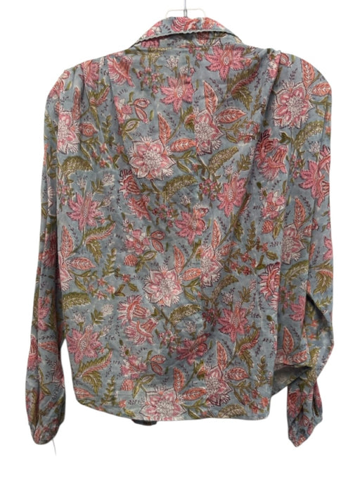 Allison Size XS Blue, Pink, Green Cotton Floral Button Down Long Sleeve Top Blue, Pink, Green / XS