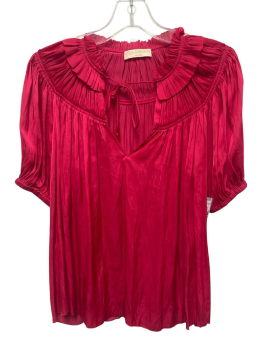 Ulla Johnson Size 2 Berry Pink Polyester Satin Gathered Tie Neck Top Berry Pink / 2
