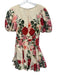 Hemant & Nandita Size S Cream, Pink, Green Cotton Blend Roses V Neck Mini Dress Cream, Pink, Green / S