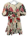Hemant & Nandita Size S Cream, Pink, Green Cotton Blend Roses V Neck Mini Dress Cream, Pink, Green / S