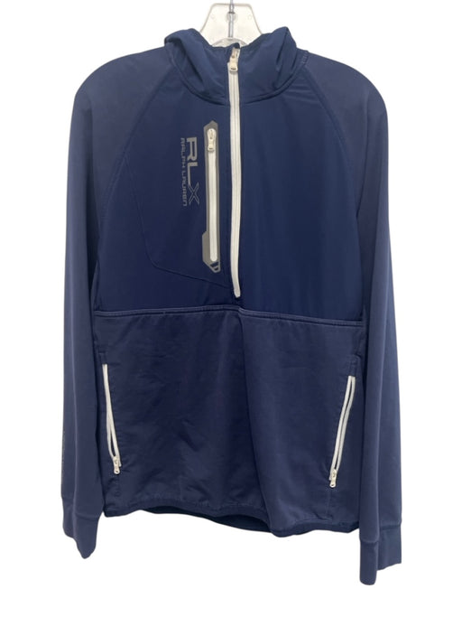 RLX Ralph Lauren Size M Navy Blue & White Cotton Blend Quarter Zip Hooded Jacket Navy Blue & White / M