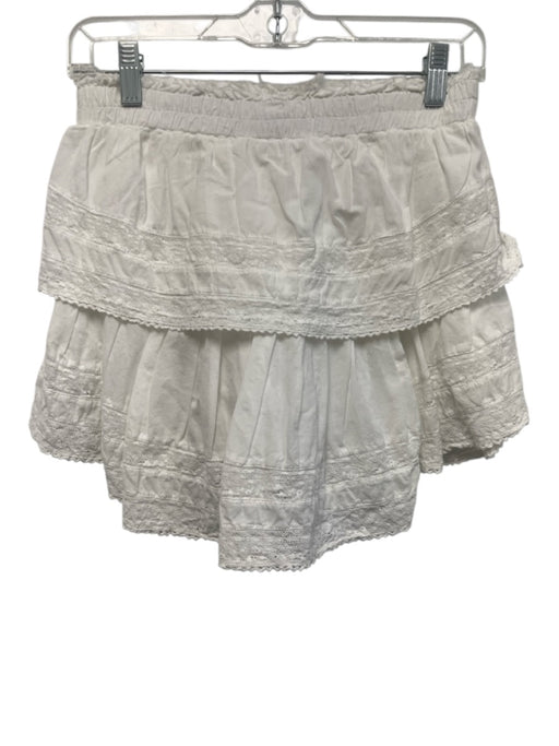 Loveshackfancy Size XS White Cotton Lace Trim Tiered Raw Edge Mini Skirt White / XS