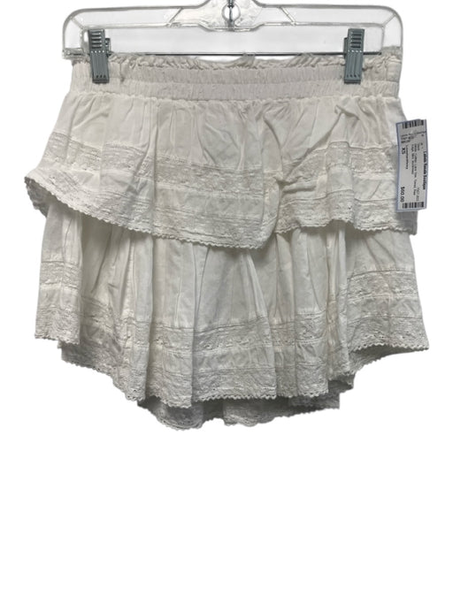 Loveshackfancy Size XS White Cotton Lace Trim Tiered Raw Edge Mini Skirt White / XS