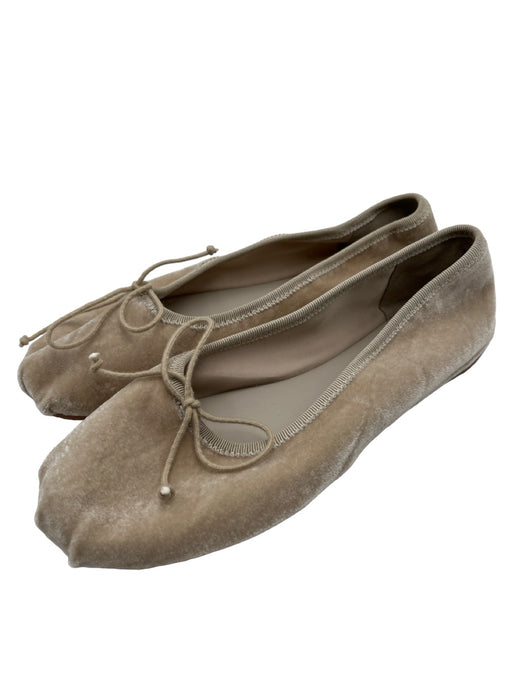 MNG Shoe Size 37 Tan Velvet Bow Ribbed Trim ballet Flats Tan / 37