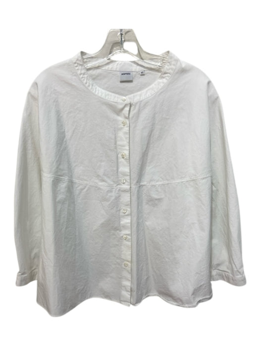 Aspesi Size 40/M White Cotton Half Sleeve Mandarin Collar Button Up Top White / 40/M