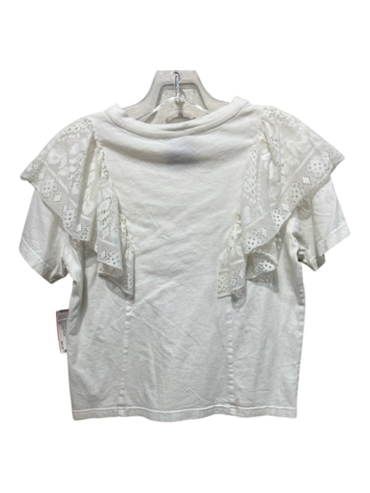 Sea New York Size XS White Cotton Ruffle Detail Short Sleeve Darted Lace Top White / XS