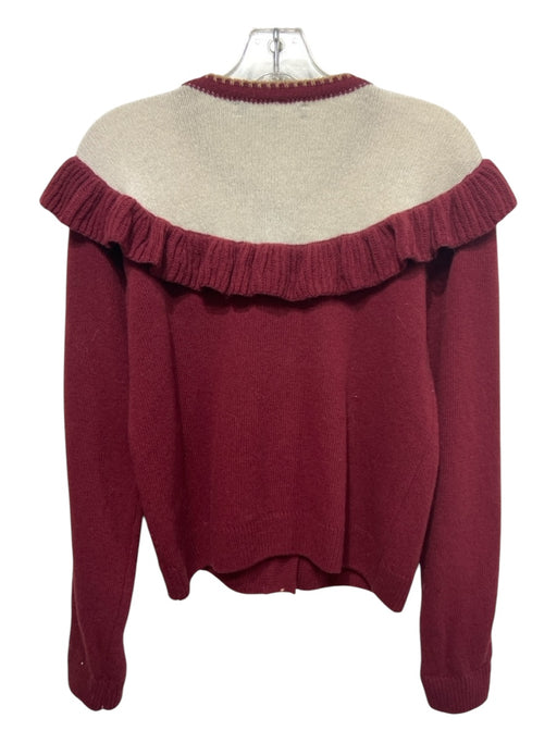 Hill House Size S Burgundy Red, Cream, Blue Virgin Wool Ruffle Detail Sweater Burgundy Red, Cream, Blue / S