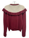 Hill House Size S Burgundy Red, Cream, Blue Virgin Wool Ruffle Detail Sweater Burgundy Red, Cream, Blue / S