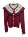 Hill House Size S Burgundy Red, Cream, Blue Virgin Wool Ruffle Detail Sweater Burgundy Red, Cream, Blue / S