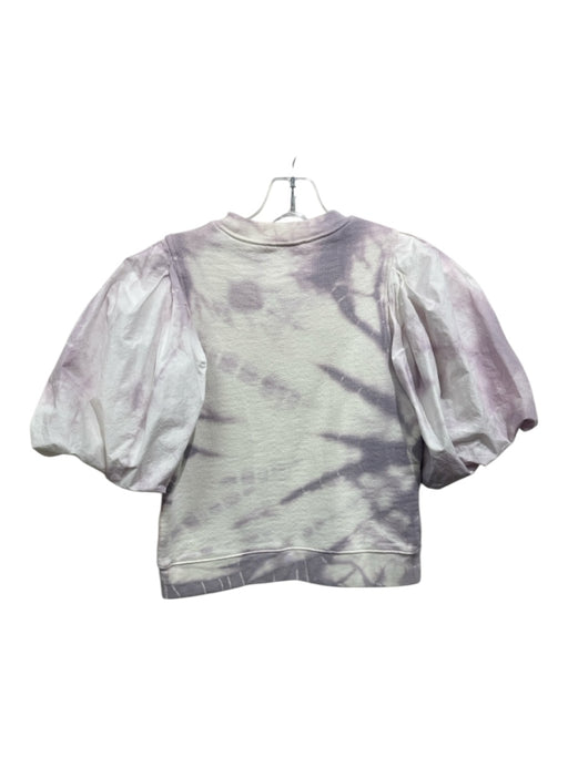 Ulla Johnson Size XS/S White & Purple Cotton Tie Dye Short Puff Sleeve Top White & Purple / XS/S